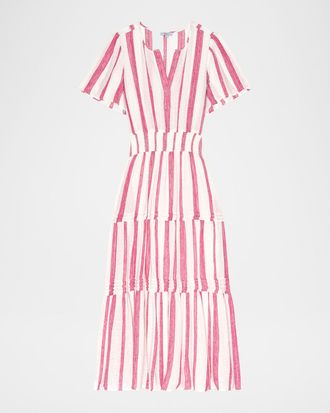 Rails Cannes Stripe Short-Sleeve Midi Dress