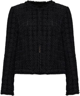 Kate Spade New York Plaza tweed frayed-trim jacket - Black