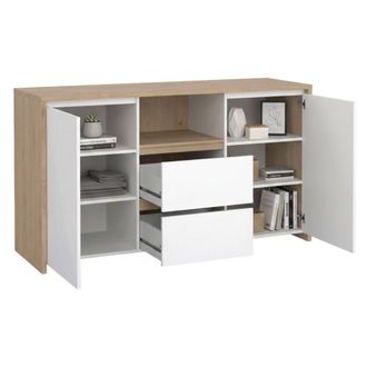 Dmora Dmora - Aparador Alalngar, Buf&eacute; De Sal&oacute;n, Aparador De Sal&oacute;n, Despensa De Cocina, 149x48 H84 Cm, Roble Y Blanco Brillante