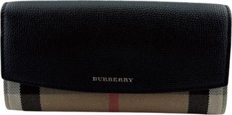 Burberry Black Leather Canvas Long Wallet (Bi-Fold) (Pre-Owned)