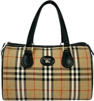 Burberry Pre-owned Handbags, female, Beige, Size: ONE SIZE Pre-owned Canvas Leather Boston Bag