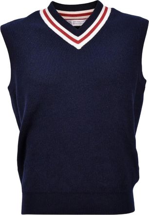 Brunello Cucinelli ribbed V-neck wool vest - Blue