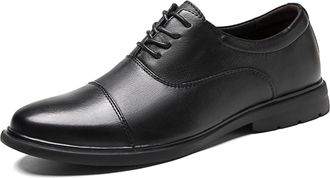 Generic Formal Dress Shoes for Men Lace Up Cap Round Toe Leather Anti-Slip Low Top Block Heel Prom(Black,8.5 UK)