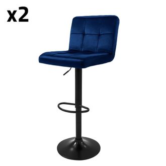 ML Design Lote de 2 taburetes de bar de terciopelo, azules
