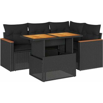 vidaXL Set Sof&aacute;s Jard&iacute;n Y Cojines 5 Pzas Rat&aacute;n Sint&eacute;tico Acacia Negro