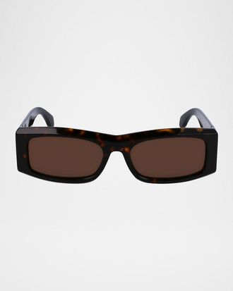 Ferragamo Men & apos;s Classic Logo Acetate Rectangle Sunglasses, 57mm