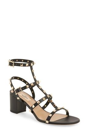 Valentino Garavani Rockstud Block Heel Sandal in Nero at Nordstrom, Size 10.5Us