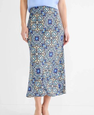 Nic+Zoe Bias Cut Midi Skirt In Filagree Tile Slip