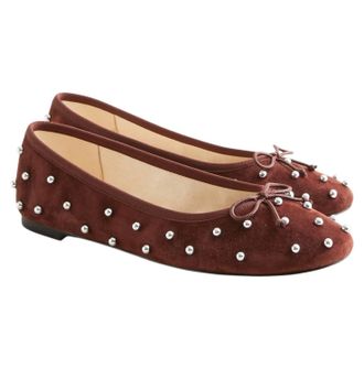 J.crew J. Crew Suede Round Toe Andi Ballet W Studs Warmed Walnut Us W9 Cm926 In Brown