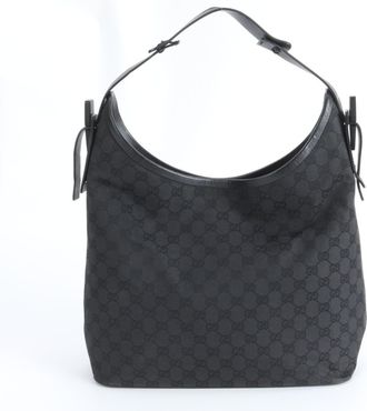 Gucci Black Leather Canvas Handbag Shoulder Bag Tote Bag (Pre-Owned)