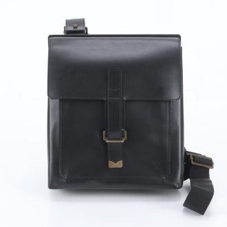 Louis Vuitton Noir Leather Messenger Bag Shoulder Bag (Pre-Owned)