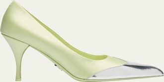 Prada Satin Metallic Leather Cap Toe Pumps