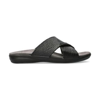 Mephisto Zwarte Leren Slide Sandaal - Heren - Sandalen - Zwart - 47 EU - Leer - Schoenen