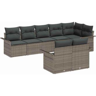 vidaXL Garden Sofa Set with Storage 8 pcs Grey Poly Rattan vidaXL