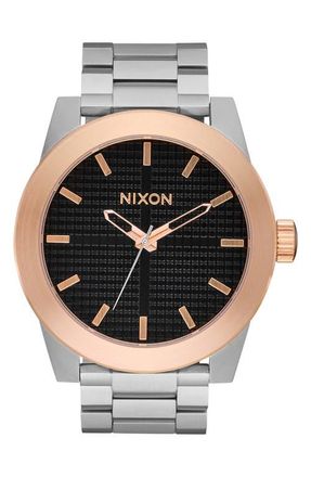Nixon Corporal Two-Tone Bracelet Watch, 48mm in Silver /Rose Gold /Black at Nordstrom