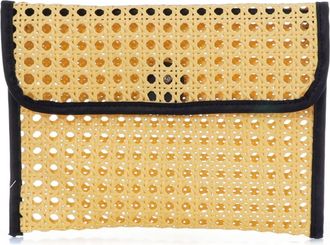 Adornia Black Edge Rattan Bamboo Clutch with Removable Strap