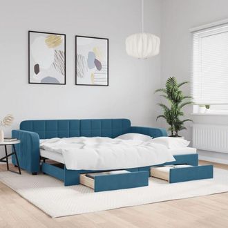 vidaXL Divano Letto Estraibile con Cassetti Blu 90x200 cm in Velluto - Vidaxl