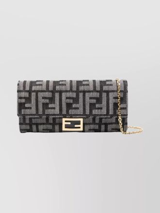 Fendi baguette denim-effect jacquard wallet on chain