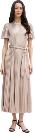 Joseph Ribkoff Midi jurk met plooien en satijnen pasvorm - Dames - Casual kleedjes - Beige - XS - Satijn - Kleedjes