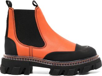 Ganni panelled ankle boots - women - Calf Leather/Rubber/Calf Leather - 36 - Orange