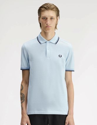 Fred Perry Mens Fred Perry Mens Twin Tipped Signature Polo Shirt - Light Ice/Ace Blue/Navy 96A - Size: 42