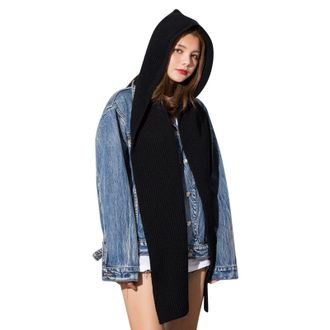 Generic Neck Warmer Solid 2 In 1 Knit Hooded Scarf Set Winter Melon Cap Warm Thick Cable Knitted Hat Scarf Set Stretchable Athletic Hats Scarf Set For Women S