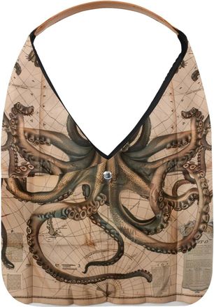 Generic Sea Octopus Nautical Beige Map (2) Reusable Lightweight Grocery Bags - Foldable Into Compact Pouch, Washable & Sturdy, Multipurpose for Shopping and T