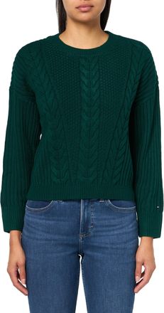 Tommy Hilfiger Womens Solid Crewneck Casual Sweater Pullover, Forest, XXL