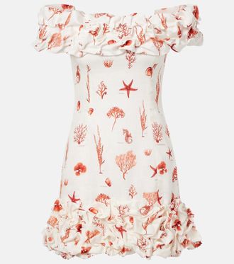 Agua Bendita Jardin printed off-shoulder linen minidress