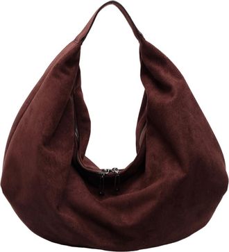 Generic Women Suede Shoulder Bag Slouchy Tote Bag with Zipper Underarm Bag Large Capacity Handbag for Work Travel (Reddish Brown)