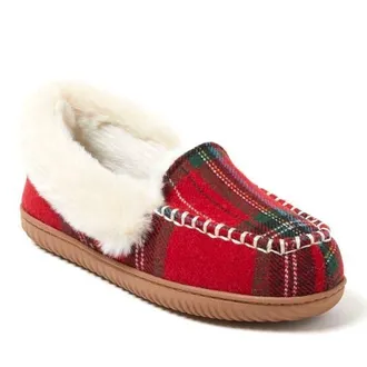 Dearfoams Ryland Cabin Moccasin Slipper in Red Plaid at Nordstrom, Size X-Large