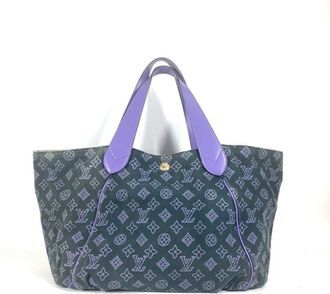 Louis Vuitton Purple Leather Canvas Shoulder Bag Tote Bag (Pre-Owned)