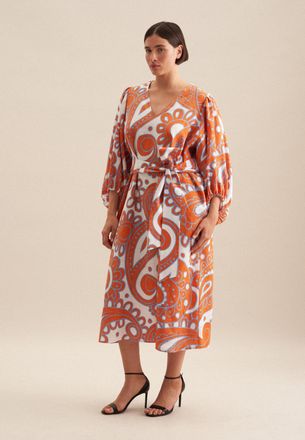 Seidensticker Sommerkleid SEIDENSTICKER Schwarze Rose, Damen, Gr. 4XL48, Normalgr&ouml;ssen, orange, 65% Baumwolle, 35% Leinen, Paisley, regular fit, V-Ausschnitt, Kleid