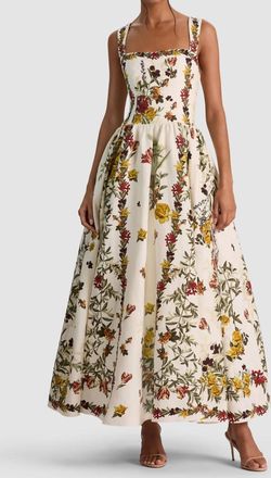 Alice & Olivia Vera Midi Dress In Desert Sprigs Vanilla