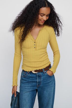 Pilcro Lace Trim Henley Top