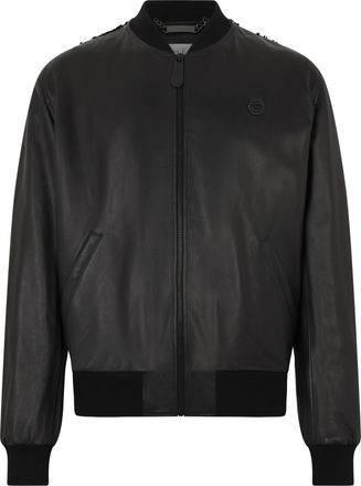 Philipp Plein Leather Bomber Dragon Skull