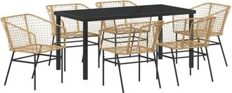 vidaXL Garden Dining Set 7 pcs Brown Poly Rattan Vidaxl