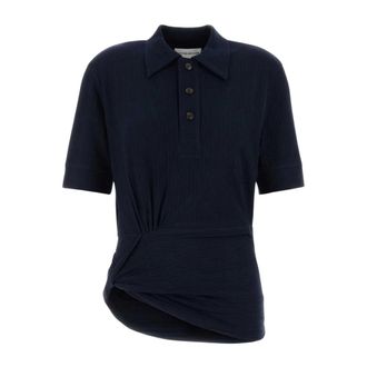 Victoria Beckham Polo Shirts, female, Blue, Size: XS Twist Detail Polo Top