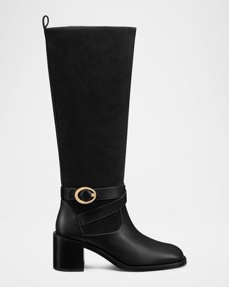 Stuart Weitzman 55mm Benni Mixed Leather Riding Boots
