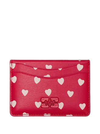 Ganni heart-print card holder - Red