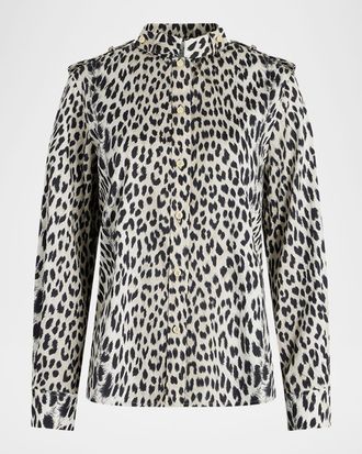 C&acirc;llas Milano Mika Band-Collar Cheetah-Print Shirt
