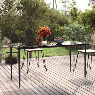 vidaXL Mesa Comedor Jard&iacute;n Acero Y Vidrio Templado Negro 160x80x74 Cm Vidaxl