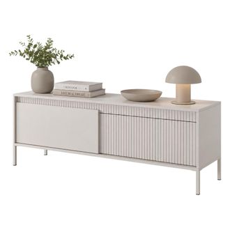 Dmora Mueble Para Tv Kameza, Un Estante, 2 Puertas, Puerta Con Efecto Estriado, 154x40x53h Cm Beige