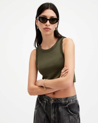 AllSaints Tencel Lyocell Rina Sleeveless Cropped Tank Top, Size: L