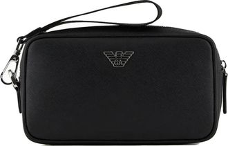 Emporio Armani Zwarte Beauty Case met Polsband - Heren - Tassen - Zwart - ONE Size - Leer - Tassen