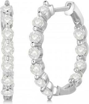 Allurez Inside Out Diamond Hoop Earrings Prong Set in 14k White Gold 1.34ct
