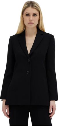 Moschino Elegante Lange Blazer met Hoge Zijopeningen - Dames - Blazers - Zwart - XS - Polyester - Jassen