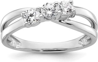 Diamond2Deal 14k White Gold Lab Grown Diamond 3-Stone Band Ring 1/2Ct Clarity- VS Color- G-H