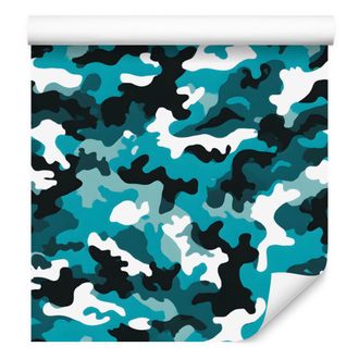 OEM Carta Da Parati Mimetica Militare Turchese E Bianca Per Soggiorno E Camera Da Letto, 50x1000 Cm