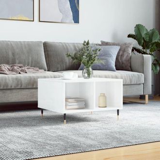 vidaXL Vidaxl - Mesa De Centro Madera Contrachapada Blanco Brillo 60x50x36,5 Cm
